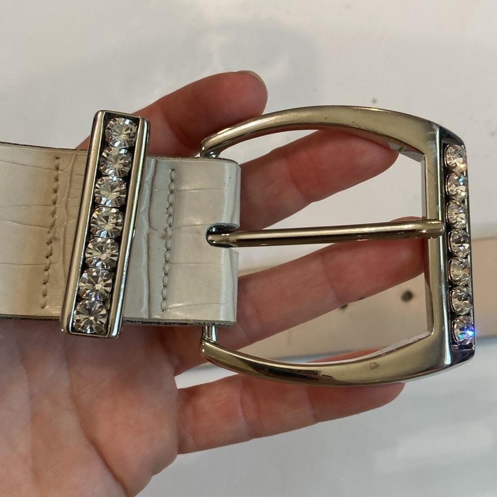 Buffalo David Bitton Cream Croc Belt Medium Rhinestone Buckle Glam Western - Picture 7 of 15